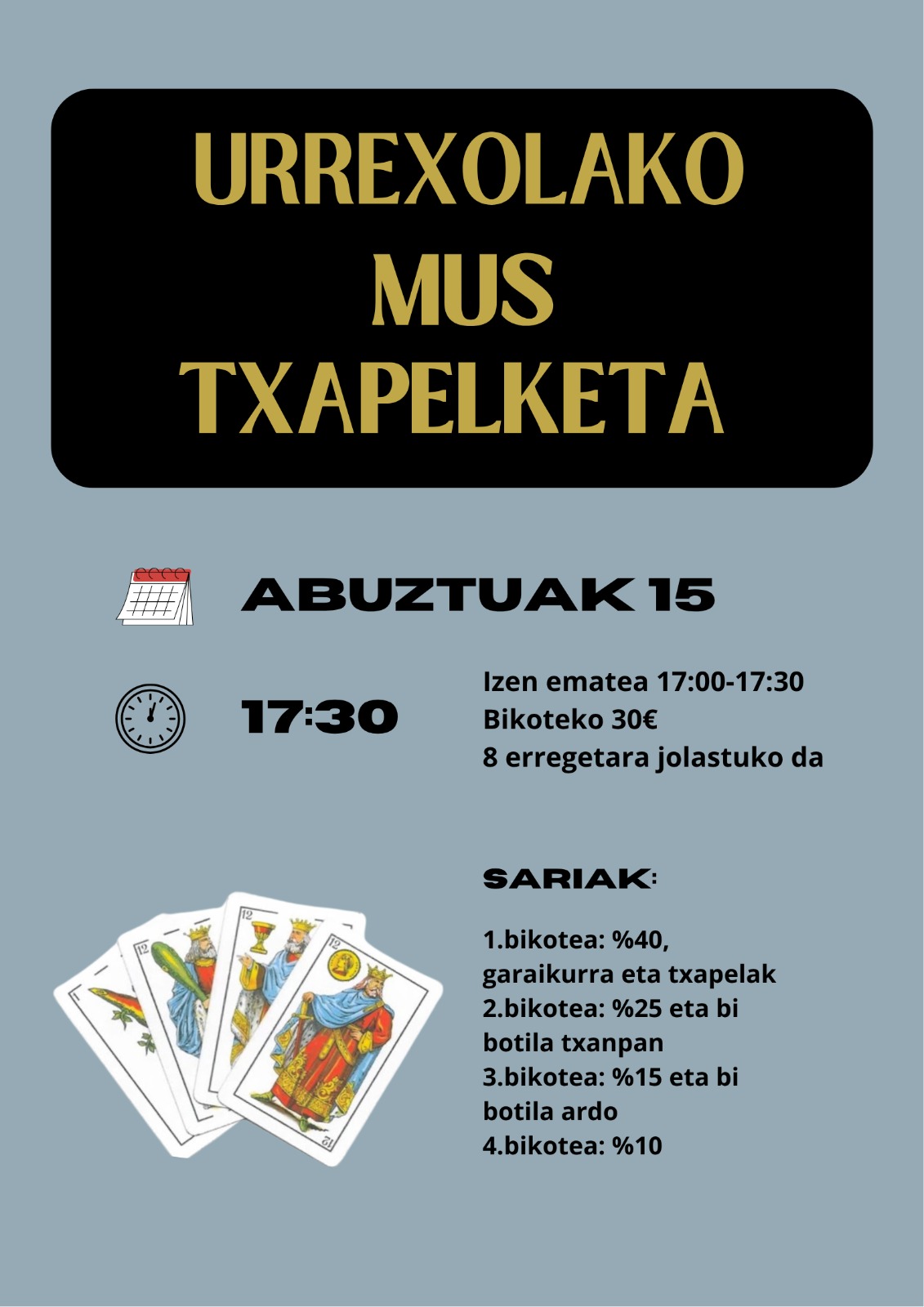 Póster del torneo Urrexola Mus Txapelketa